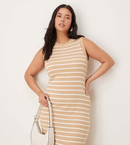 ASOS DESIGN Curve - Robe mi-longue sans manches à rayures en tissu côtelé structuré style années 90 - Neutre - Asos Curve - Modalova