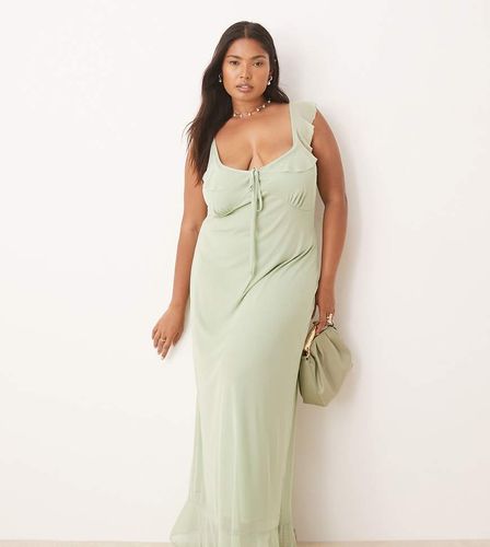 ASOS DESIGN Curve - Robe rétro mi-longue en tulle double épaisseur à volants - Sauge - Asos Curve - Modalova