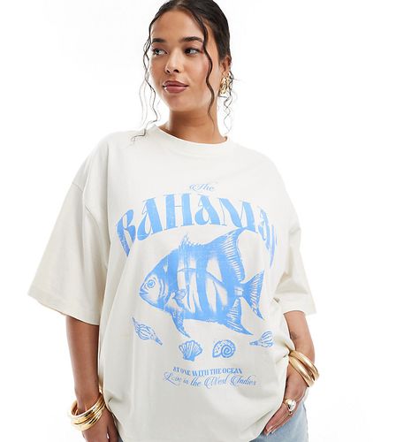 ASOS DESIGN Curve - T-shirt boyfriend color crema con grafica marina "Bahamas" - ASOS Curve - Modalova
