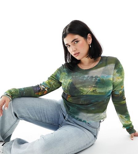 ASOS DESIGN Curve - T-shirt mini in rete a maniche lunghe con stampa di paesaggio artistico - ASOS Curve - Modalova
