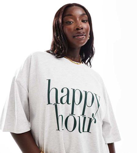 ASOS DESIGN Curve - T-shirt oversize con grafica "Happy Hour" - ASOS Curve - Modalova