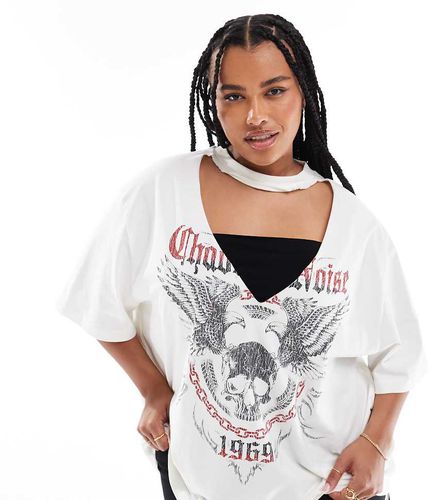 ASOS DESIGN Curve - T-shirt oversize color crema con scollo con cut-out e grafica "Chaotic Noise" stile rock - ASOS Curve - Modalova