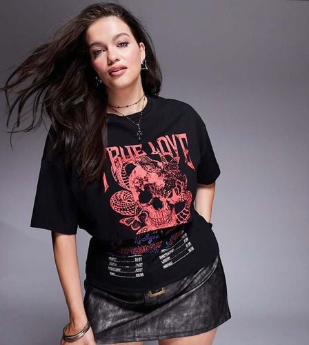 ASOS DESIGN Curve - T-shirt stile corsetto a doppio strato nera con grafica stile rock - ASOS Curve - Modalova