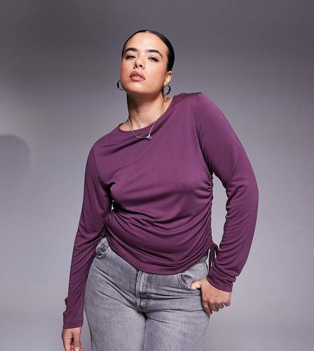 ASOS DESIGN Curve - Top premium a maniche lunghe in modal bordeaux con arricciature laterali - ASOS Curve - Modalova