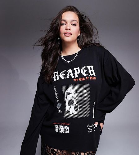 ASOS DESIGN Curve - Top skater a maniche lunghe con grafica "Reaper" - ASOS Curve - Modalova