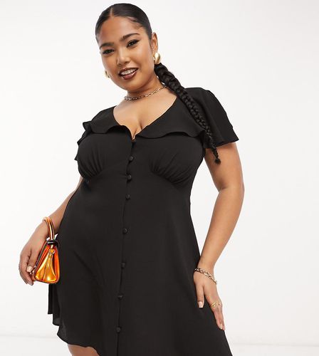 ASOS DESIGN Curve - Vestito da giorno corto nero con bottoni e maniche con volant - ASOS Curve - Modalova