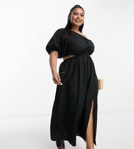 ASOS DESIGN Curve - Vestito midi monospalla in lino nero - ASOS Curve - Modalova