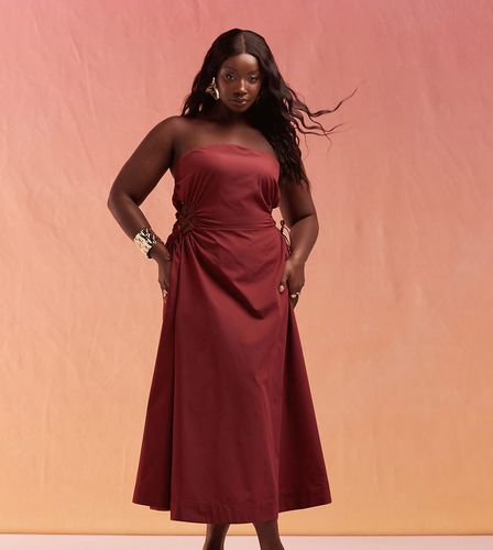 ASOS DESIGN Curve - Vestito midi a fascia bordeaux con dettaglio a reticolo in vita - ASOS Curve - Modalova