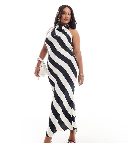 ASOS DESIGN Curve - Vestito midi accollato bianco e nero a righe larghe - ASOS Curve - Modalova