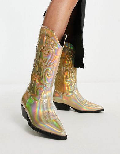 Andi - Stivali al ginocchio stile western bassi iridescenti specchiati - ASOS DESIGN - Modalova
