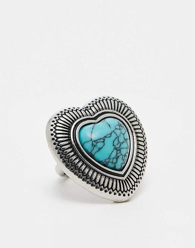 Anello argentato con pietra semipreziosa a cuore turchese - ASOS DESIGN - Modalova