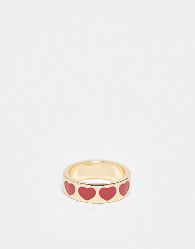 Anello dorato con design con cuori rossi smaltati - ASOS DESIGN - Modalova