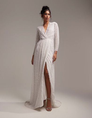 Alexa - Vestito da sposa a portafoglio a maniche lunghe con paillettes - ASOS DESIGN - Modalova