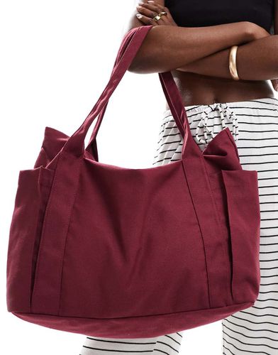 Borsa shopping in tessuto pesante bordeaux slavato - ASOS DESIGN - Modalova