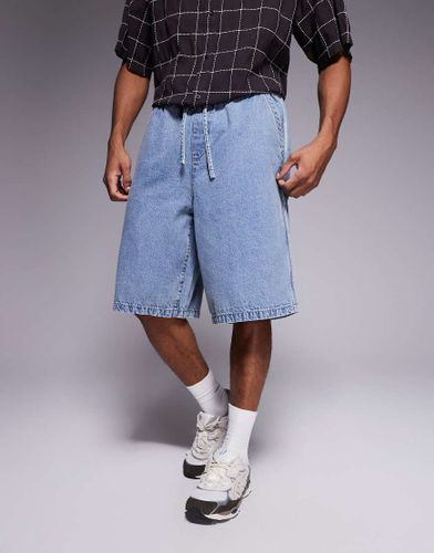 Bermuda long en jean à enfiler à rayures sur le côté - clair délavé - Asos Design - Modalova