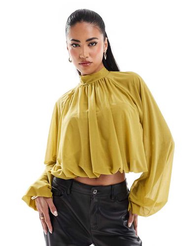 Blusa accollata in rete color chartreuse con maniche voluminose - ASOS DESIGN - Modalova