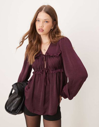 Blusa bordeaux arricciata e allacciata sul davanti - ASOS DESIGN - Modalova