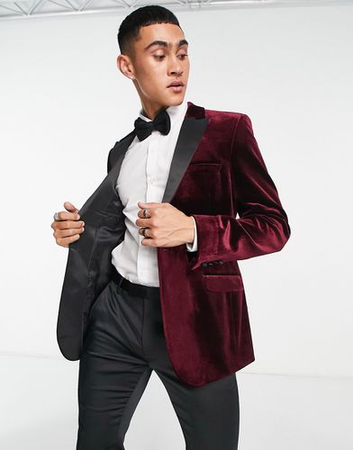 Blazer stile smoking skinny in velluto color vino - ASOS DESIGN - Modalova