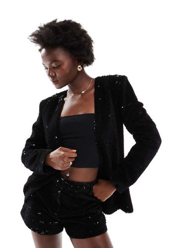 Blazer senza colletto stretto in vita in velluto con paillettes - ASOS DESIGN - Modalova