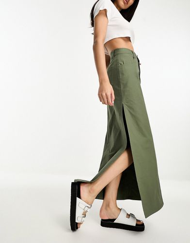 Gonna lunga chino kaki con spacco - ASOS DESIGN - Modalova