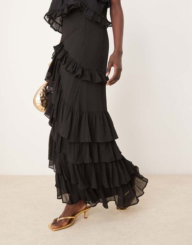 Gonna lunga in chiffon nera con volant - ASOS DESIGN - Modalova