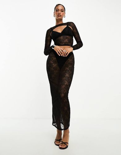 Gonna midi in pizzo nera in coordinato - ASOS DESIGN - Modalova