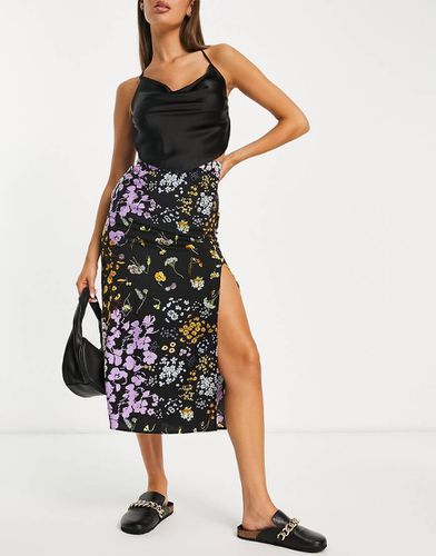 Gonna sottoveste midi a fiori su base scura con spacco sulla coscia - ASOS DESIGN - Modalova