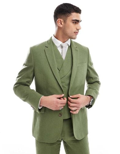 Giacca da abito slim fit scuro in misto lana con motivo a spina di pesce - ASOS DESIGN - Modalova