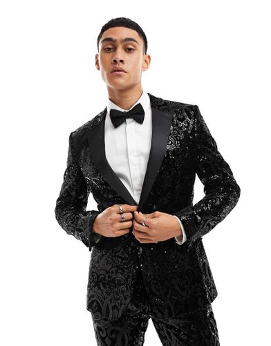 Giacca da smoking skinny nera con paillettes e motivo cachemire - ASOS DESIGN - Modalova