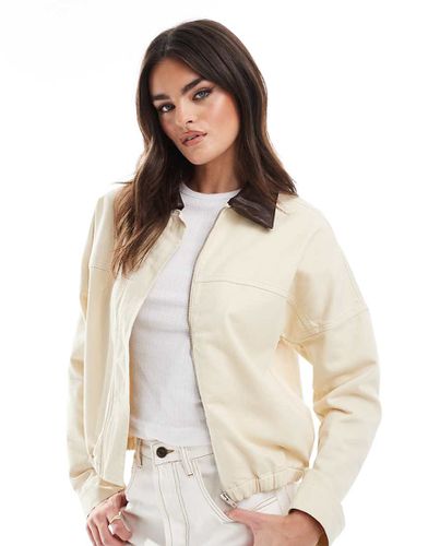 Giacca harrington color pietra con colletto a coste a contrasto - ASOS DESIGN - Modalova