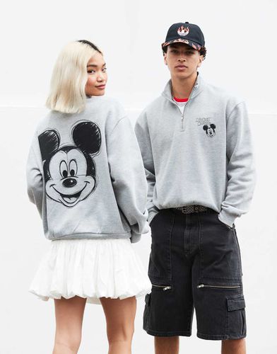 Disney - Felpa oversize unisex con zip corta mélange con stampa di Topolino - ASOS DESIGN - Modalova