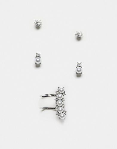 Ear Party - Confezione da 3 orecchini dorati con cristalli e perle - ASOS DESIGN - Modalova