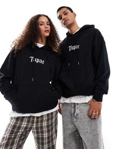 Felpa con cappuccio oversize unisex nera con stampe "Tupac" su licenza - ASOS DESIGN - Modalova