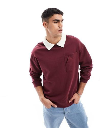 Felpa oversize bordeaux stile rugby con colletto stile polo - ASOS DESIGN - Modalova