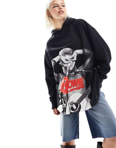 Felpa oversize nera con cappuccio e stampa su licenza di David Bowie - ASOS DESIGN - Modalova