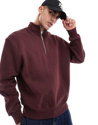 Felpa oversize premium pesante bordeaux con zip corta 400 gsm - ASOS DESIGN - Modalova