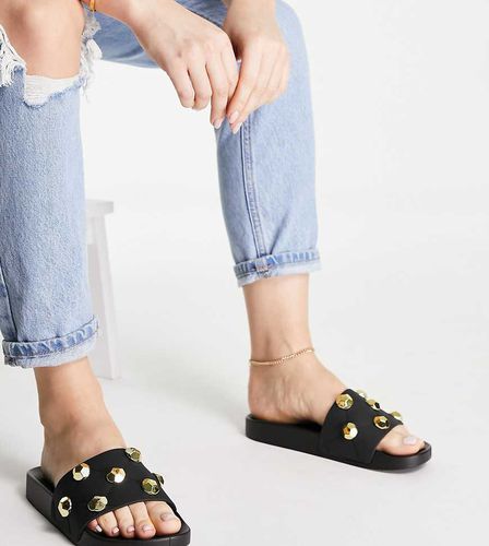 Finery - Sliders a pianta larga nere trapuntate con borchie - ASOS DESIGN - Modalova