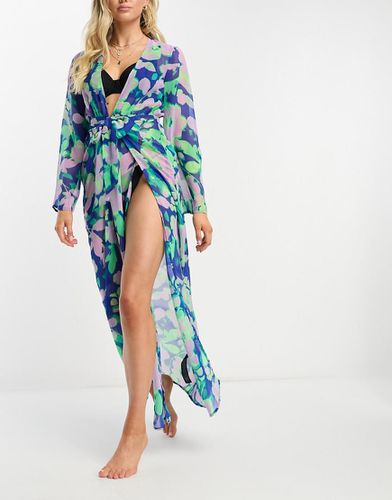 Kimono da mare lungo con nodo sul davanti e stampa floreale a mappa di calore - ASOS DESIGN - Modalova