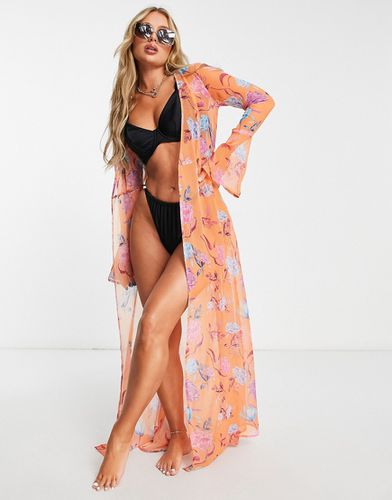Kimono da spiaggia in chiffon a fiori - ASOS DESIGN - Modalova