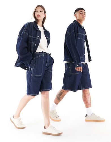 Jorts in denim unisex taglio lungo rinse wash con cuciture a contrasto - ASOS DESIGN - Modalova