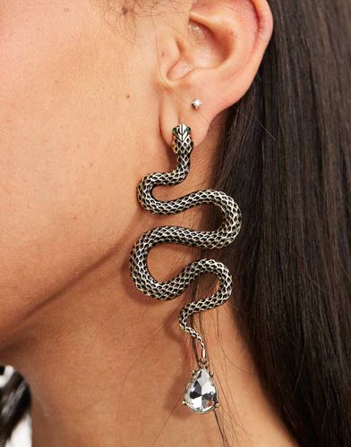 Orecchini pendenti argento brunito a serpente con cristallo - ASOS DESIGN - Modalova