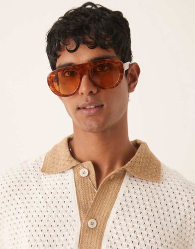 Lunettes de soleil aviateur chunky à verres ambrés - Écaille de tortue - Asos Design - Modalova