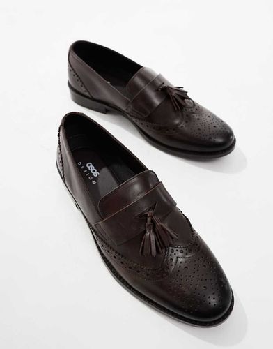 Mocassini brogue marroni in pelle con nappe - ASOS DESIGN - Modalova