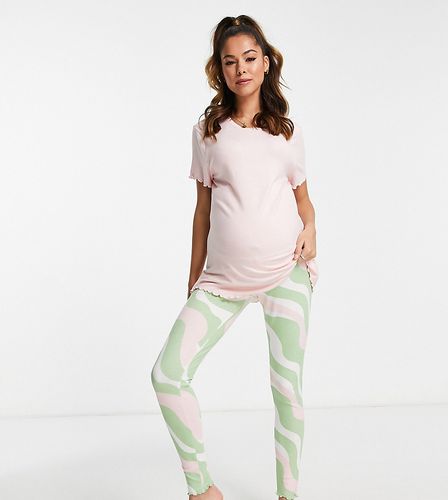 ASOS DESIGN Maternity - Completo da casa con T-shirt super morbida e leggings con stampa astratta rosa, verde e bianco - ASOS Maternity - Modalova