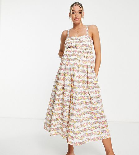 ASOS DESIGN Maternity - Prendisole skater midi a righe floreali con spalline sottili - ASOS Maternity - Modalova