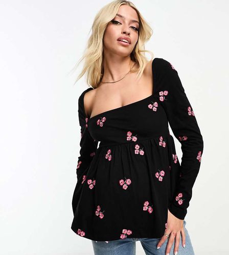 ASOS DESIGN Maternity - Top con scollo squadrato e ricamo a fiori rossi - ASOS Maternity - Modalova