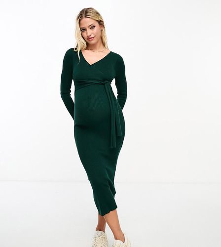 ASOS DESIGN Maternity - Vestito midi in maglia scuro a portafoglio - ASOS Maternity - Modalova