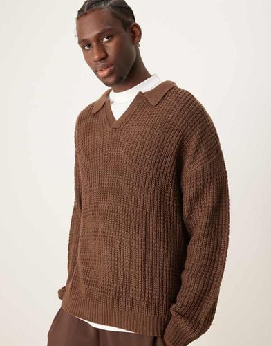 Maglione comodo testurizzato con colletto stile polo con intaglio - ASOS DESIGN - Modalova