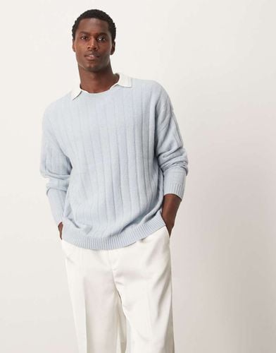 Maglione comodo in lana d'agnello lavorato a coste larghe azzurro - ASOS DESIGN - Modalova