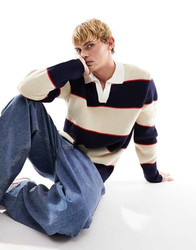 Maglione comodo stile rugby in maglia blu navy e a righe - ASOS DESIGN - Modalova